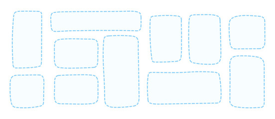 Set of blue dashed outline shapes in rounded rectangular forms. Hand-drawn doodle style dashed boxes on white background.