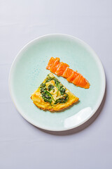 Spinach omelette with vibrant smoked salmon, beautifully plated for breakfast