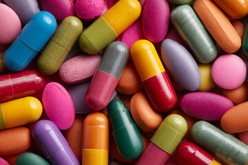 Pills and capsules colorful in white assorted art  
