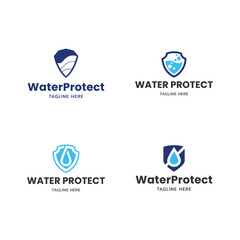 Set of Water Shield logo template, Safe water logo design.