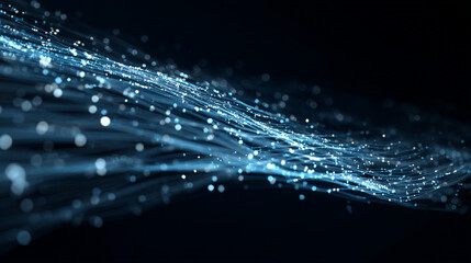Abstract blue digital wave background with glowing particles flowing dynamically elegant technology design data