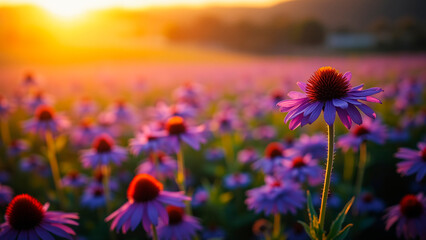 Violet Conflowers Under Golden Hour &ndash; Layered Texture & Soft Horizon