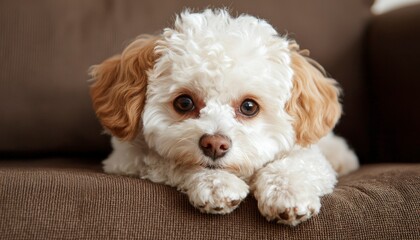 Fluffy white puppy resting