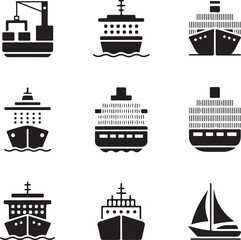 Obraz premium Maritime Collection: Nine varied vessel silhouettes, each a monochromatic representation of different ships, set against a seamless field. A diverse selection of craft.