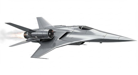 未来型戦闘機 強力なエンジン 猛スピードで飛行 鮮やかな金属光沢. AI Generated