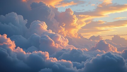 a soft focus, atmospheric depiction emphasizing glowing, billowing clouds and subtle color gradients