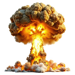 nuclear explosion blast with mushroom cloud isolated on transparent white background, clipping path