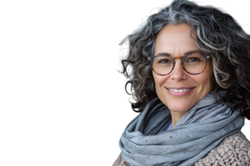 Portrait of a Smiling Woman with Curly Hair and Glasses Varient 4