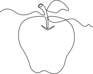 one line art Apple vector illustration. line art, one continuous line, simple, hand drawn and sketch style. for icons, symbols, signs or logos. PNG