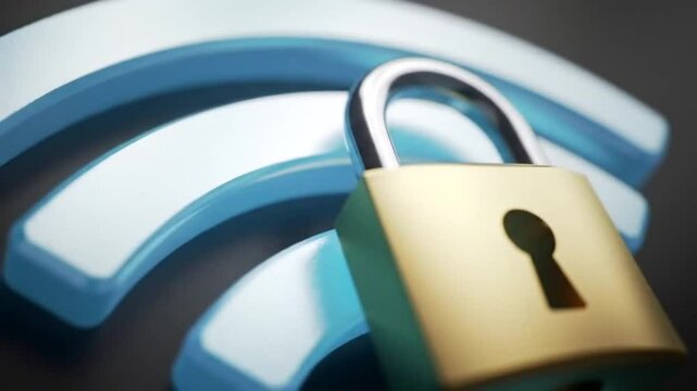 Golden Padlock on Wi-Fi Symbol – Cybersecurity Visual for Online Privacy, Safe Internet, and Digital Network Protection