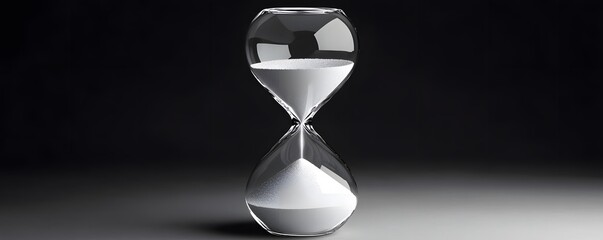 Hourglass Time: A classic hourglass is a visual representation of time, as the sand slowly cascades through the glass, with dark background that enhancing the sense of temporality and anticipation.