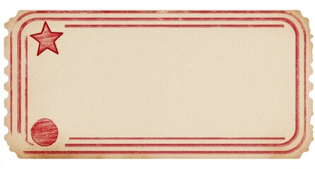 Vintage ticket stub with red border and star