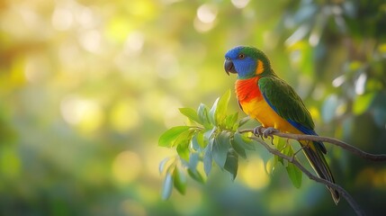 Colorful parrot perched on branch