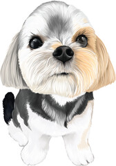 Puppy vector art mix dog maltese poodle White black brown tri color cute pet animal