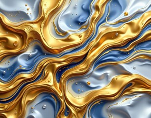 a hyper realistic digital painting of a flowing, abstract water and gold pattern with realistic reflections and textures