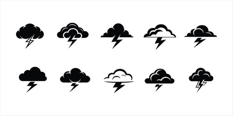 cloud lightning silhouette vector set illustration on white background. cloud lightning black color vector set.
