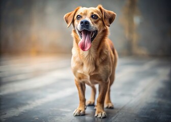 Adorable Brown Dog Yawning on Concrete Floor - Stock Photo