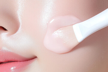 Fototapeta premium Closeup of moisturizer being applied to model face, showcasing smooth texture and glow