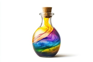 Glass bottle with colorful liquid isolated on white background. use cases: potion, decoration.