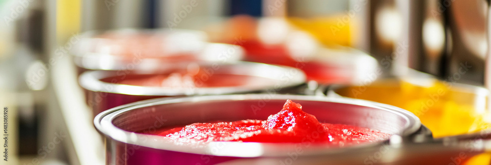 Poster Filling Fruit Puree Containers in a Factory Generative AI