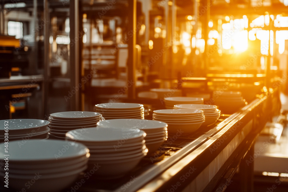 Poster Tableware Production Line at the Factory Generative AI