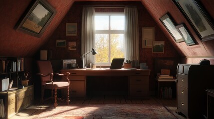 Cozy work nook with a desk, chair, and natural lighting