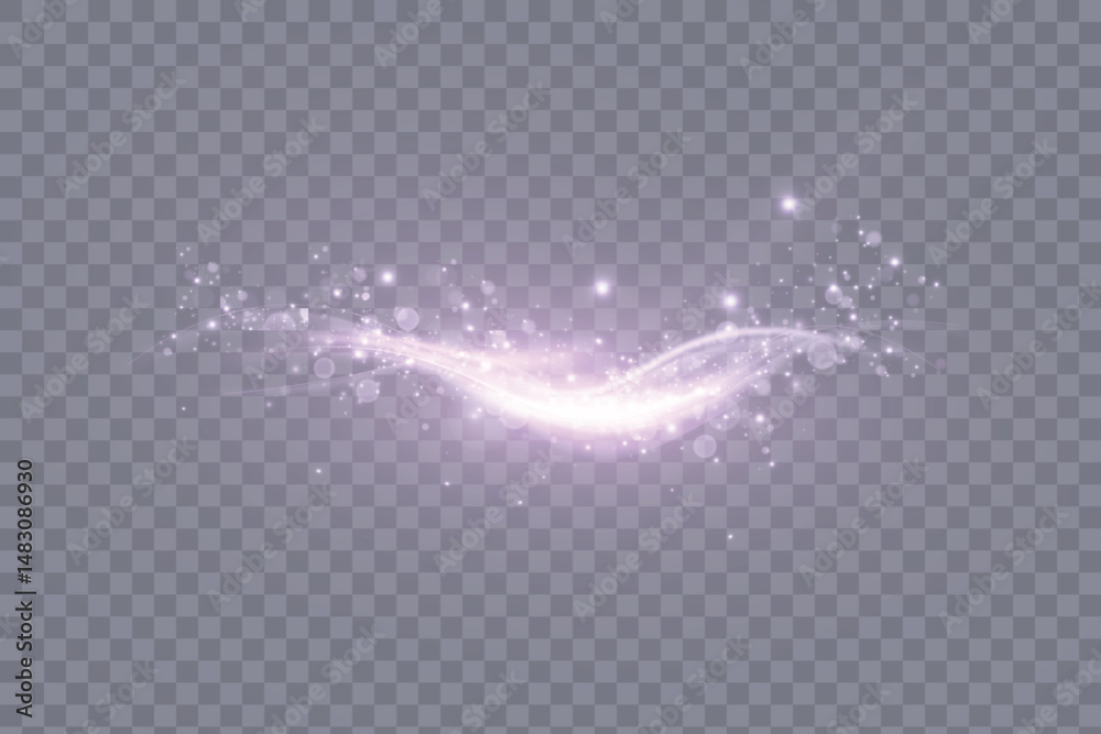 Poster soft glowing pink light trail with gentle curve and radiant flare on transparent background. suggest