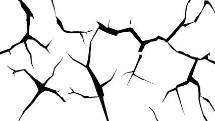 Vector grunge cracked texture transparent background. Crack texture lines isolated on white background.	