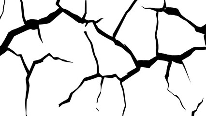 Vector grunge cracked texture transparent background. Crack texture lines isolated on white background.	