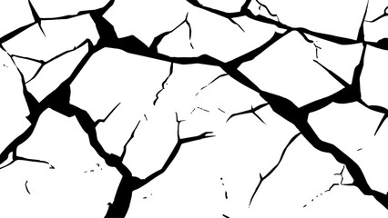 Vector grunge cracked texture transparent background. Crack texture lines isolated on white background.	