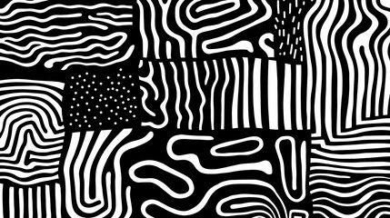 Abstract black and white pattern, geometric shapes, textile design, background for website