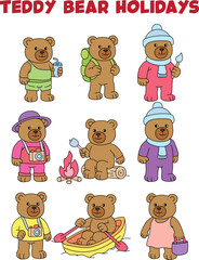 set teddy bear some cute poses