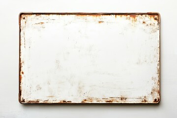 Rusty, rectangular, blank sign,  white with aged,  worn edges