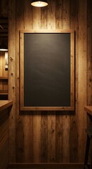 Chalkboard Menu with Bar Items on Rustic Wall in Warm Light