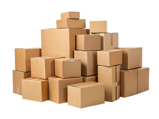 A stack of various-sized cardboard boxes arranged in a pile.