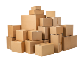 A stack of various-sized cardboard boxes arranged in a pile.