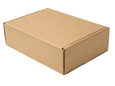 A closed cardboard box with clean edges and a simple rectangular shape.