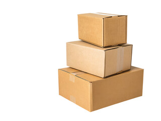 Fototapeta premium Three stacked brown cardboard boxes of varying sizes.