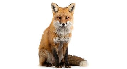 Fototapeta premium Sitting Red Fox Isolated on White Background Looking Forward