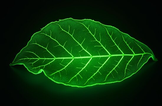 A glowing green leaf with circuit patterns embedded, Ai Generate.