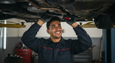 Mechanic working under car