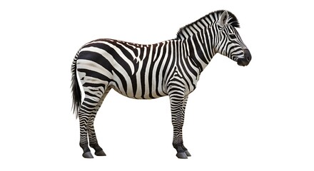 Fototapeta premium Standing Zebra Isolated on White Background in Side Profile