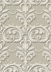 Elegant White Damask Pattern on Beige Background