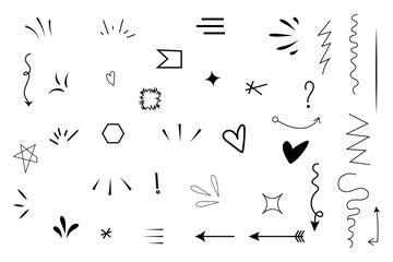 Hand-drawn emotion comic symbol. cute Symbol vector set. graphic effects for character emotion