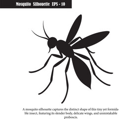 Black Silhouette of a Mosquito – Vector Insect Illustration