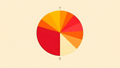 A pie chart displays sections in gradient colors from yellow to red against beige, featuring '7' at the top and 'C' at the bottom