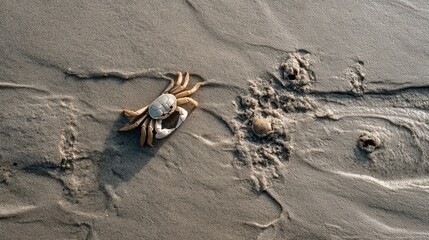 Khris sandcolored crab camouflaged on beach texture ocean shore wildlife photography natural landscape aerial view unique adaptation