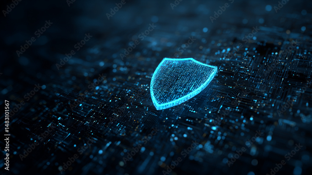 Poster cybersecurity digital shield protection network technology abstract background image web data safe r