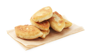 Delicious fried pyrizhky (stuffed pies) isolated on white