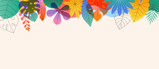 Tropical leaves frame summer background. Colorful modern botanical border. Abstract flat vector illustration of exotic jungle foliage. © Marina Zlochin